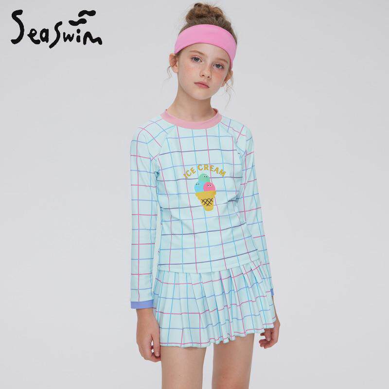 女童泳衣2025新款中大童防晒速干初中生保守分体裙式儿童泳装
