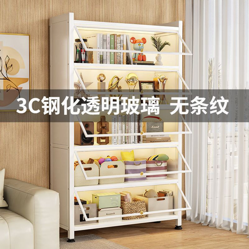 带玻璃门家用书柜儿童防尘书架客厅落地展示柜收纳柜子铁艺置物架