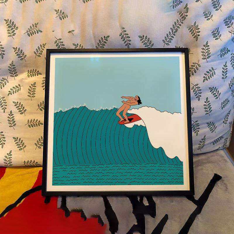 潮流装饰版画冲浪女孩餐厅卧室玄关床头柜桌面卡通kaws挂画壁画