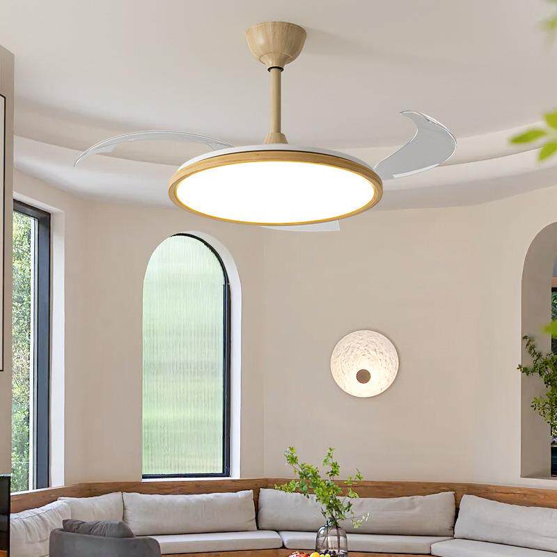原木风扇灯家用一体吊扇灯客厅卧室餐厅书房新款原木简约风扇吊灯