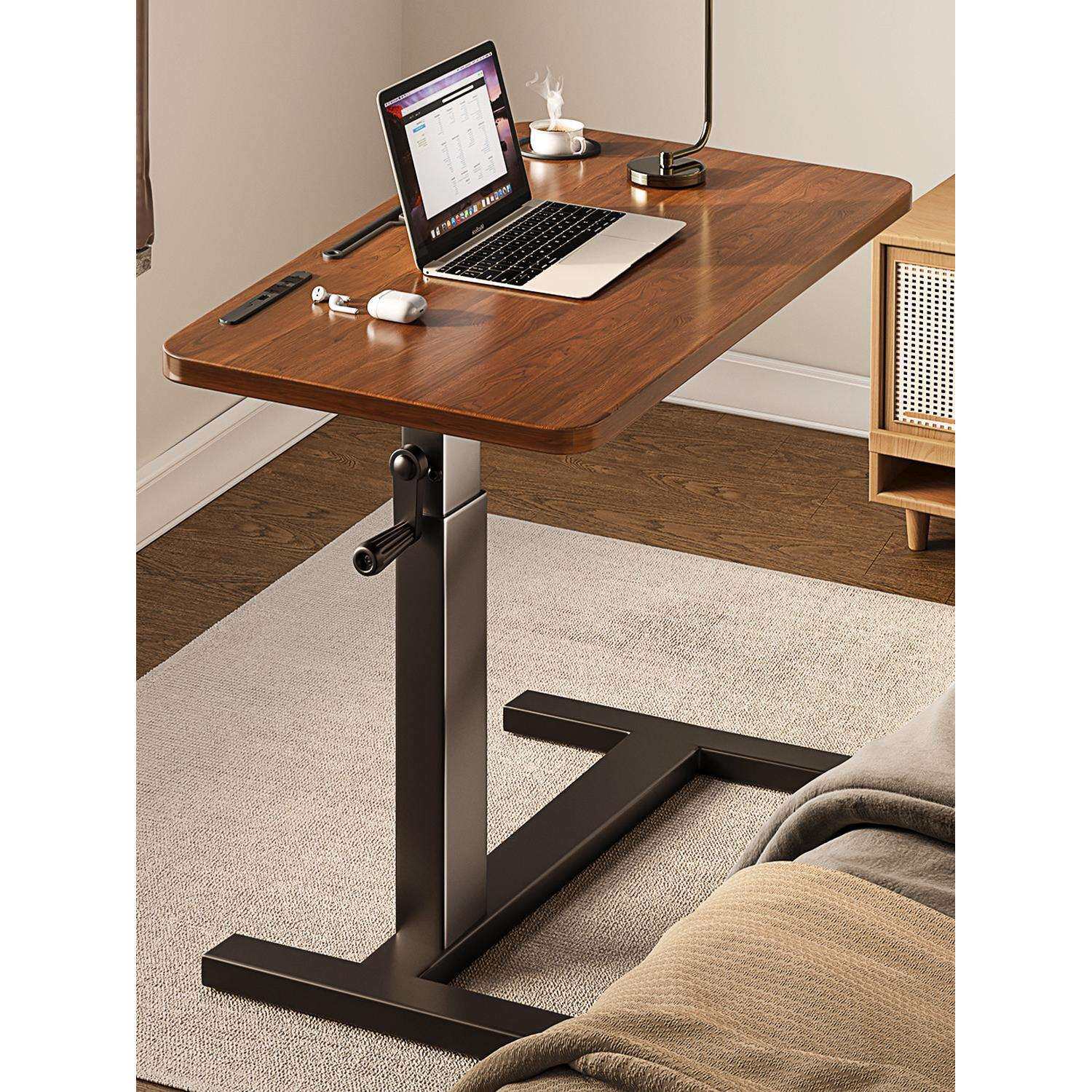 折叠升降电脑桌移动床边桌实木卧室小型家用书桌办公桌长方工作台