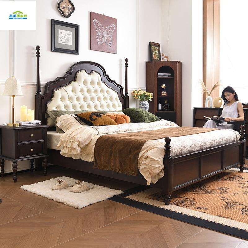 实木法式复古软包床安娜床主卧1米8中古风高级感双人大床高端婚床
