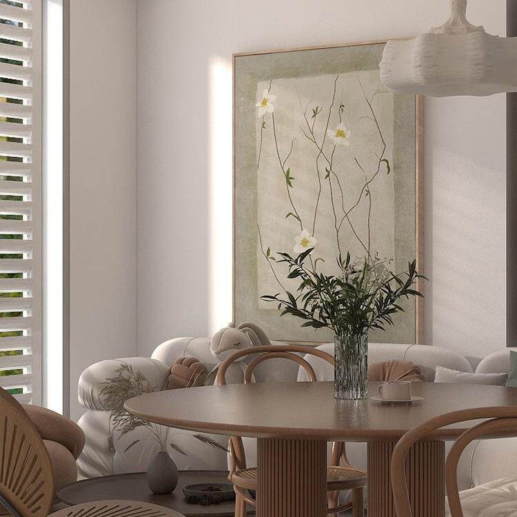 奶油风入户玄关装饰画正对门壁画原木风客厅现代简约挂画