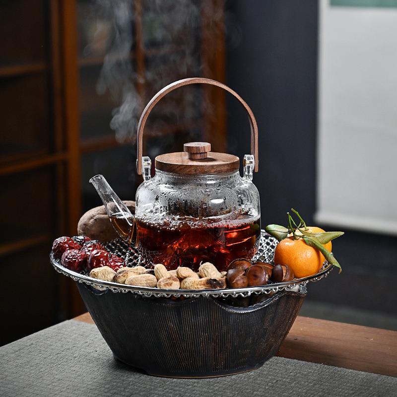 围炉煮茶室内碳火炉玻璃烤茶器商用港式打边炉砂锅泥炉火锅烧烤炉