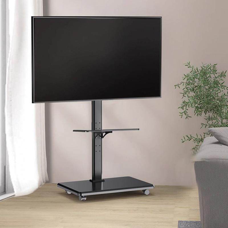 通用电视落地支架移动带轮实木艺术一体机推车挂架适用55/65/70寸