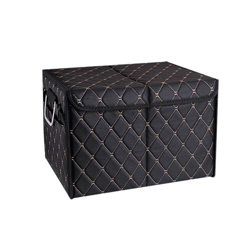 工厂车载皮革整理箱折叠式汽车收纳箱带盖新款储物箱出口大量有货