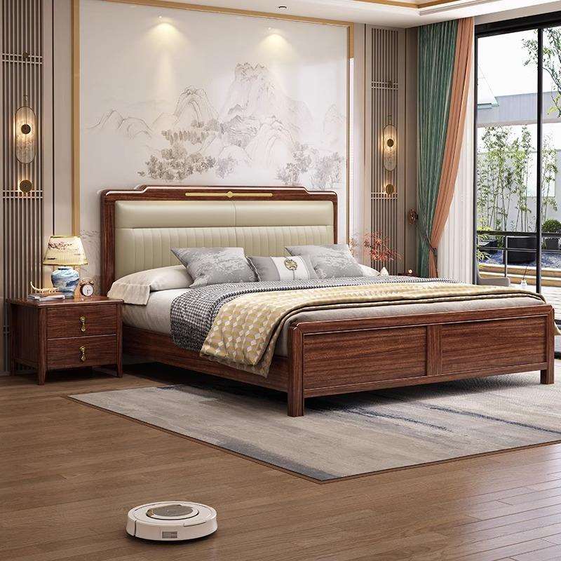 新中式乌金木实木床1.8米双人大床现代简约1.5米主卧软包储物婚床