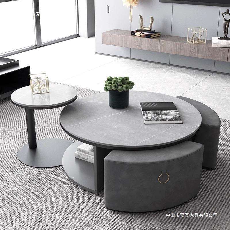 北欧极简岩板茶几小户型轻奢现代简约商用客厅圆形沙发茶边几组合
