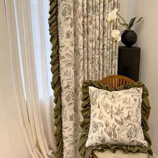 绮梦花园雪尼尔提花法式复古橄榄绿窗帘满花客厅卧室落地窗成品