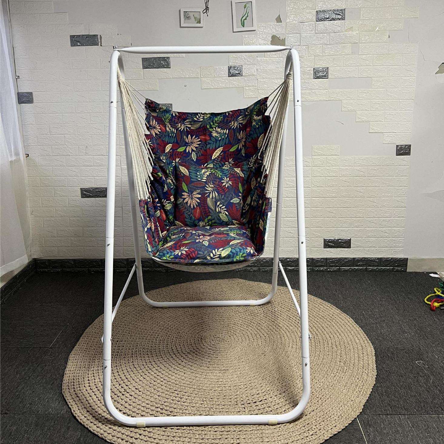 支架吊椅室内棉帆布吊床印花户外秋千不锈钢支架吊篮露营室外