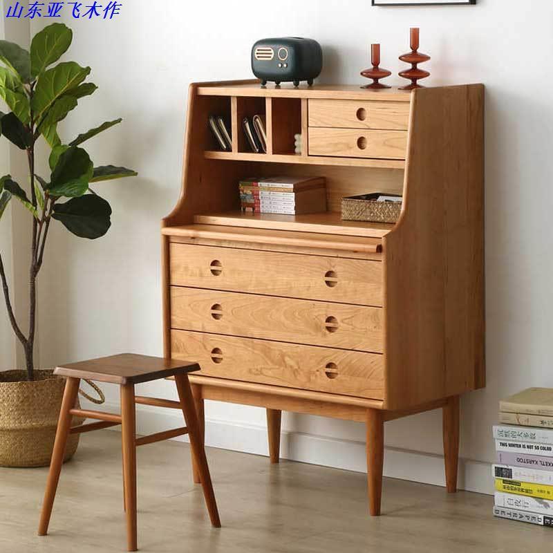 北欧橡木复古秘书柜书桌餐边收纳储物梳妆台桌日式樱桃木实木原
