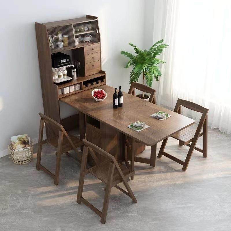 餐桌餐边柜一桌四椅组合一体多功能可折叠伸缩家用小户型实木桌子