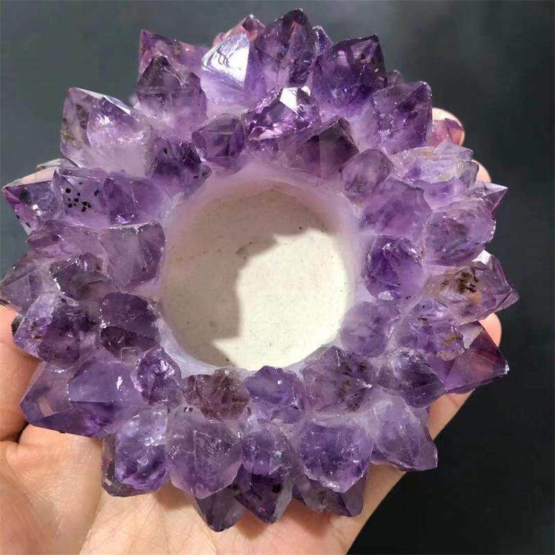 天然紫水晶簇超七扩香原石烛台欧式婚庆摆件浪漫家居客厅浪漫装饰
