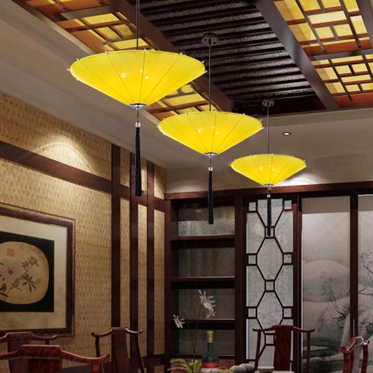 新中式雨伞小吊灯创意古典布艺中国风茶楼火锅店餐厅饭店仿古灯笼