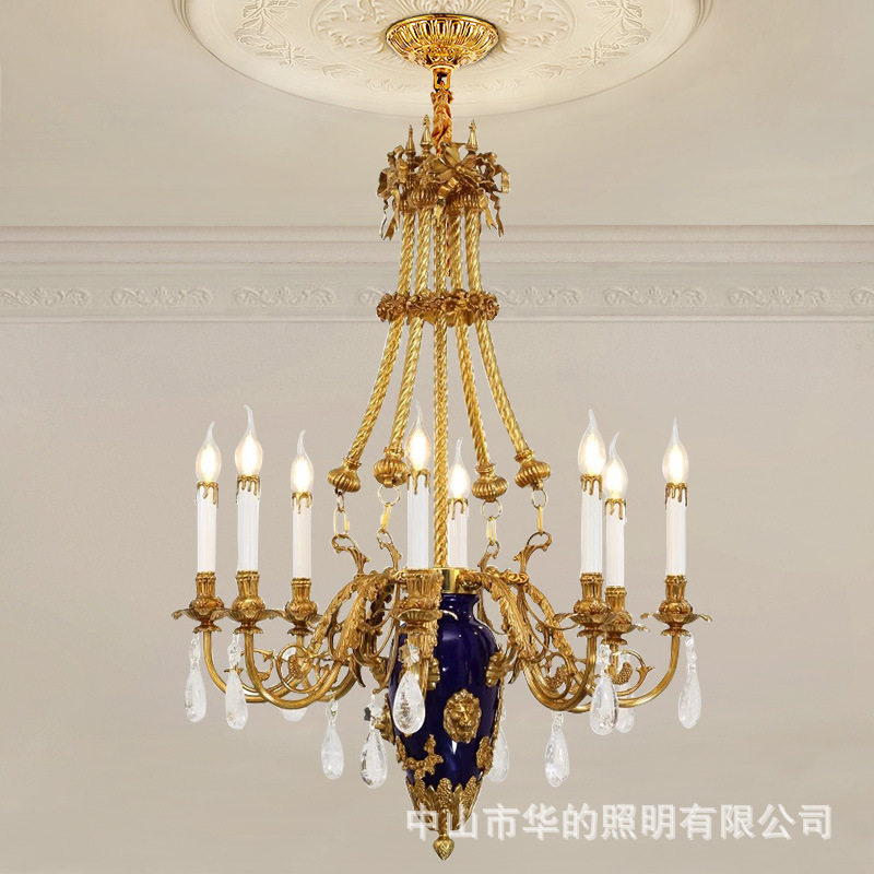 法式奢华吊灯陶瓷客厅欧式宫廷高档别墅复式楼大厅全铜灯具
