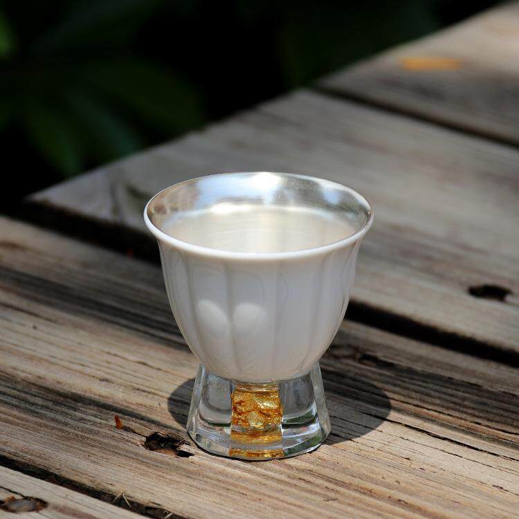 羊脂玉鎏银金箔水晶莲心杯白瓷个人品茗杯主人杯子陶瓷小单杯茶杯