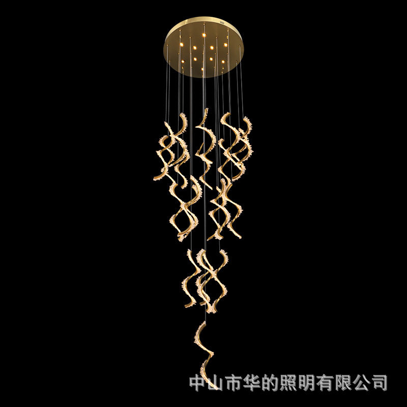 别墅楼梯吊灯水晶长吊灯复式楼客厅吊灯灯具楼中楼挑空大吊灯