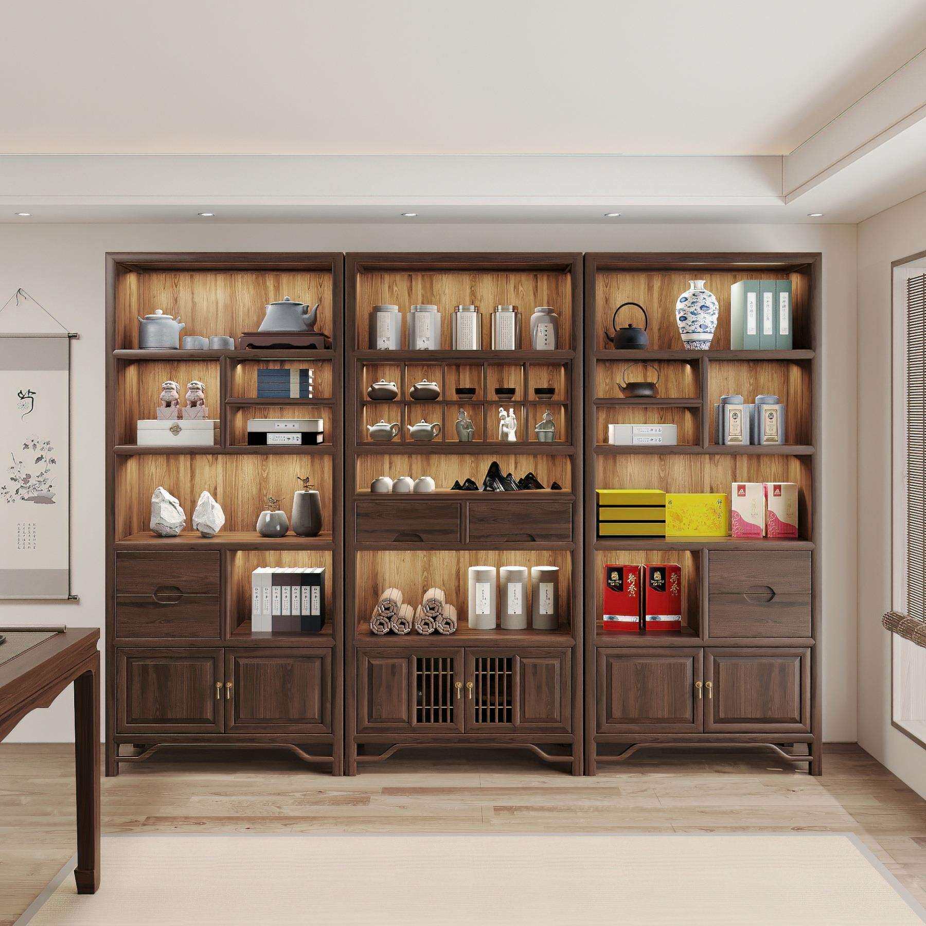 新中式实木博古架书房书架办公室书柜茶室布置感茶柜置物架