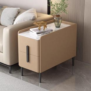 客厅岩板现代沙发边柜全实木超窄小茶几迷你床头角几桌子皮质边几