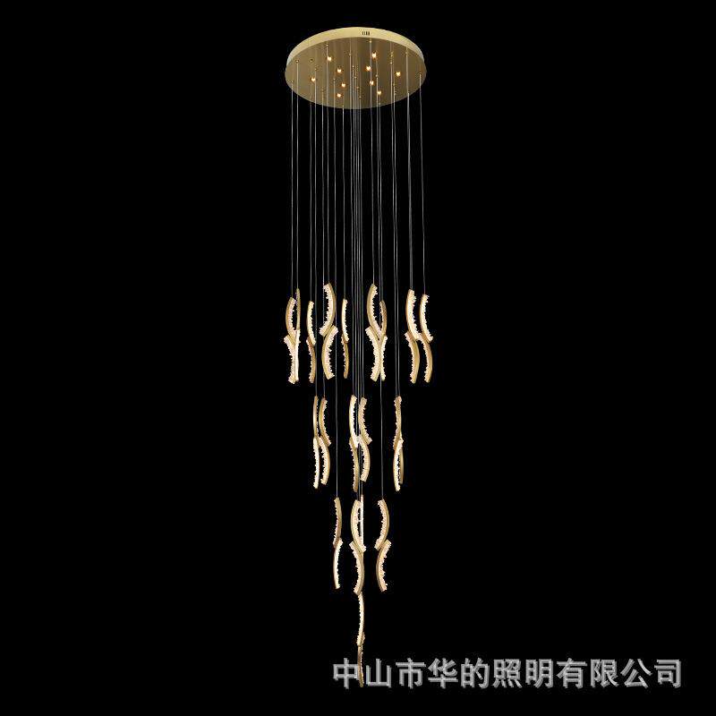 楼梯吊灯长吊灯别墅复式楼客厅水晶大吊灯轻奢挑空跃层楼梯间吊灯