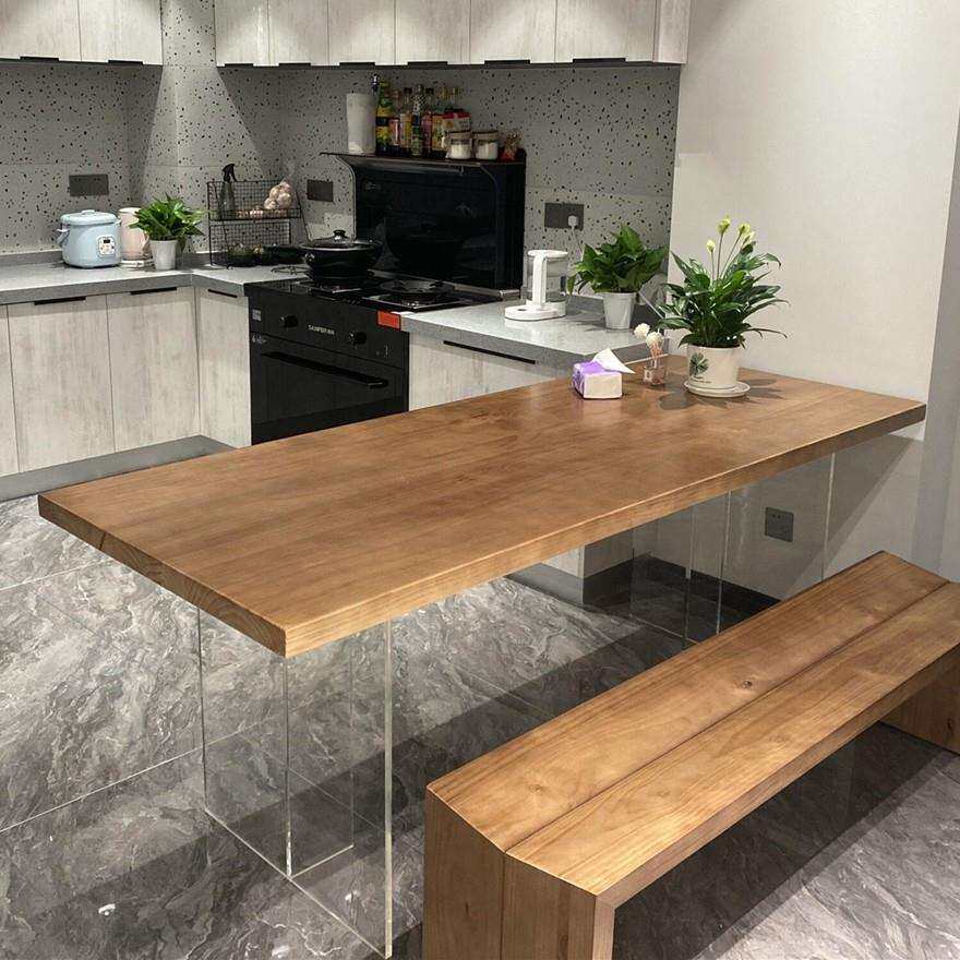 亚克力实木餐桌设计师款白蜡木原木大板工作台餐桌椅组合家用极简