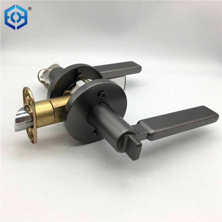 三竿锁 单舌门锁 锌合金执手锁 圆盖房门锁 大门锁具 门用五金 黑