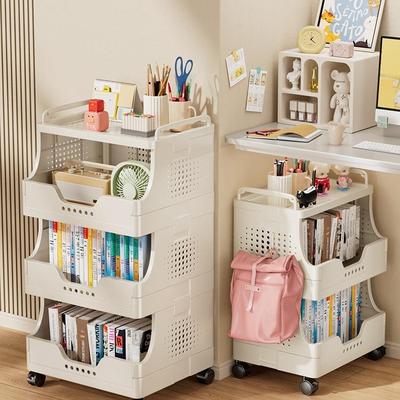 书架置物架带轮移动小推车教室书桌旁多层书本收纳架落地放包