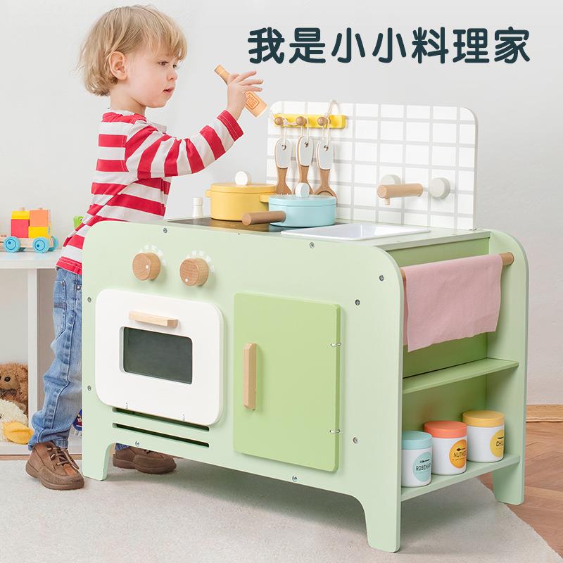 木制儿童过家家绿色小清新厨房玩具幼儿园烧饭做菜仿真餐厨具套装