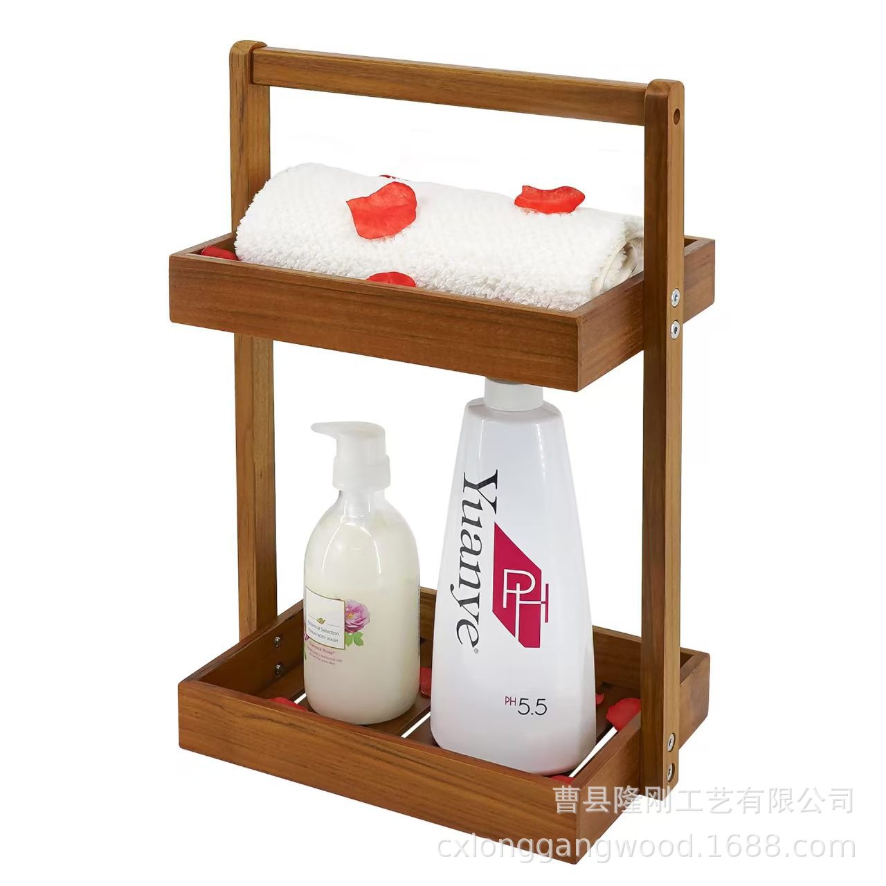 木质双层置物架浴室台面洗漱用品整理架实木架子家用杂物收纳架