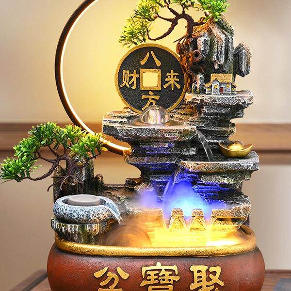假山流水喷泉循环水风水轮客厅办公室生财桌面装饰开业摆件无