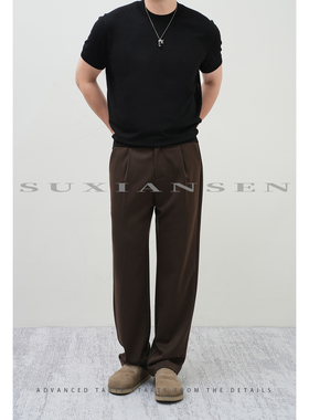 【大头叔叔】秋季羊毛醋酸百搭亲肤透气垂感休闲直筒裤DDK8182