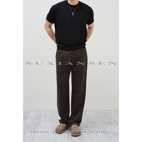 【大头叔叔】秋季羊毛醋酸百搭亲肤透气垂感休闲直筒裤DDK8182