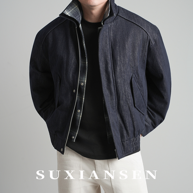 【大头叔叔】冬季原牛假两件拼格子个性轻便羽绒服DDY1072