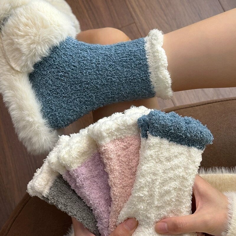 珊瑚绒袜子女秋冬中筒袜加绒加厚