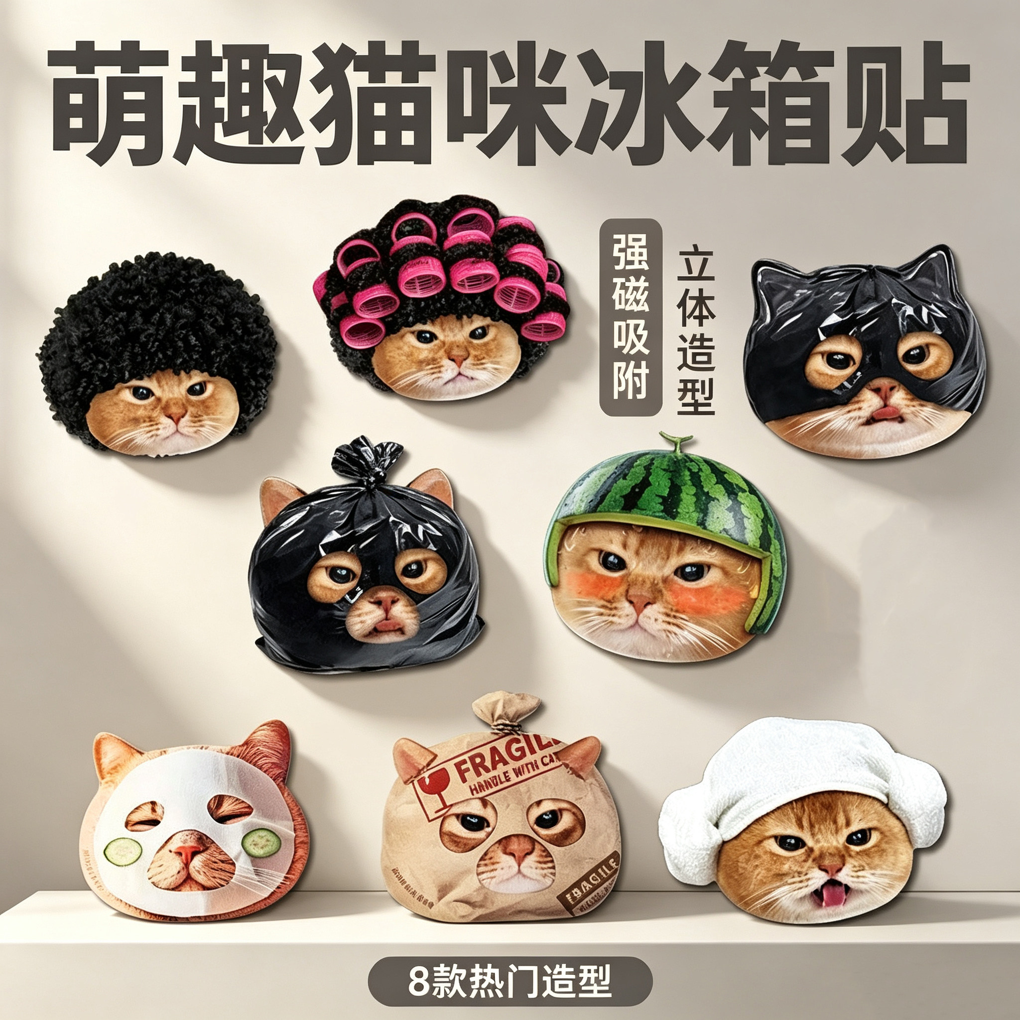 萌趣猫咪冰箱贴可爱装饰贴纸