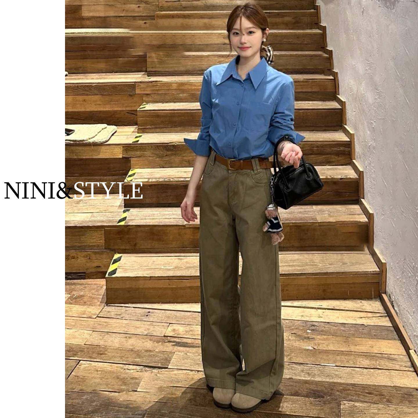 卡其色窄版阔腿牛仔裤女2025秋季新款高腰小个子宽松老钱风直筒裤