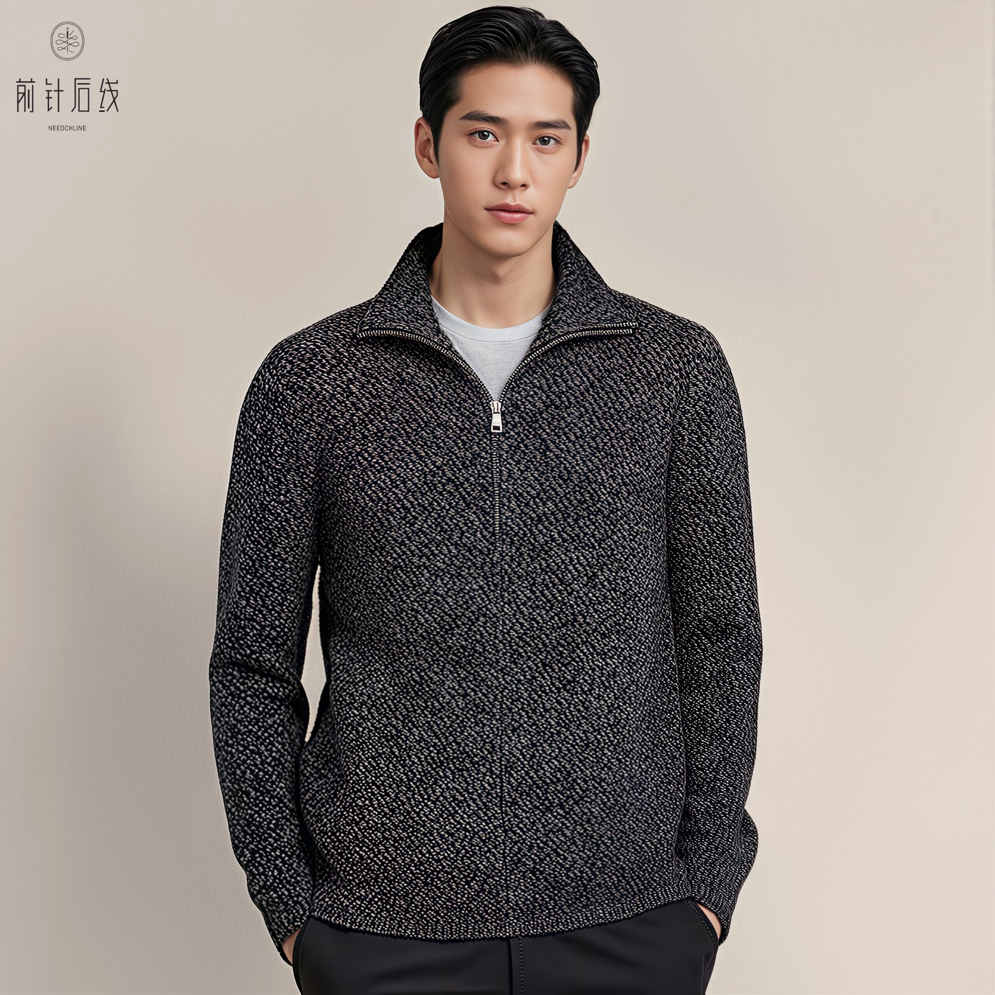 100%纯羊绒半高领拉链外套