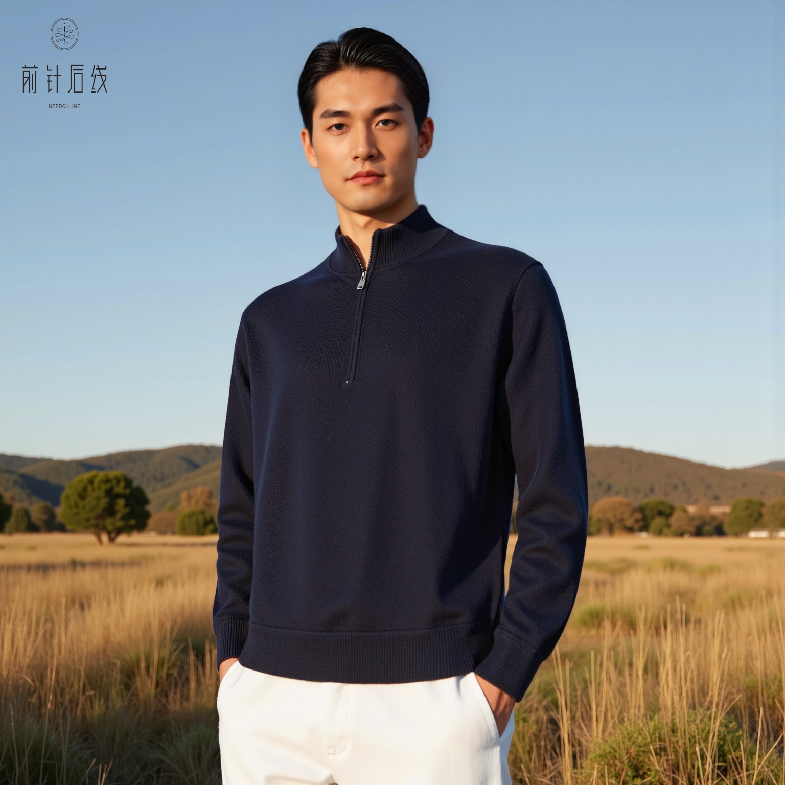 纯羊绒男士加厚拉链半高领