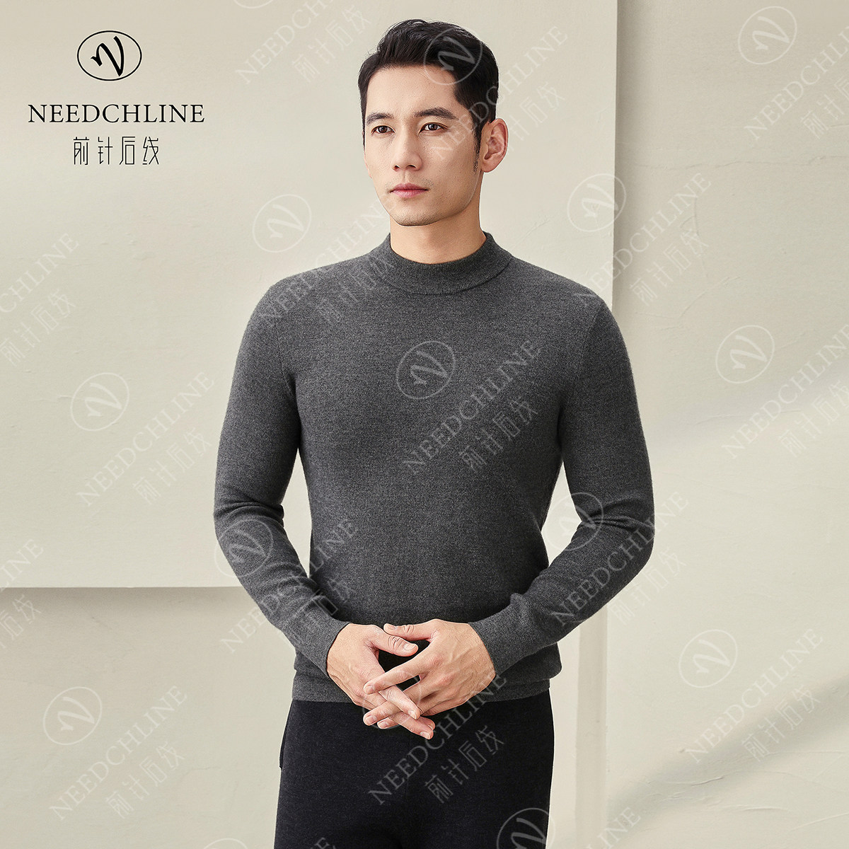 前针后线男士纯羊绒衫加厚男款圆领长袖秋冬打底衫保暖男装精纺