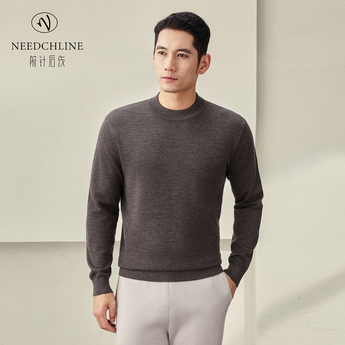 前针后线男士100%山羊绒半高领加厚长袖男款秋冬保暖男装圆领精纺