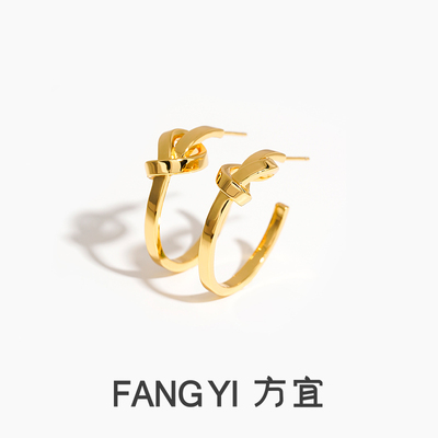 方宜FANG YI 酒窝结耳圈甜酷C圈极简通勤百搭耳圈耳饰FY029