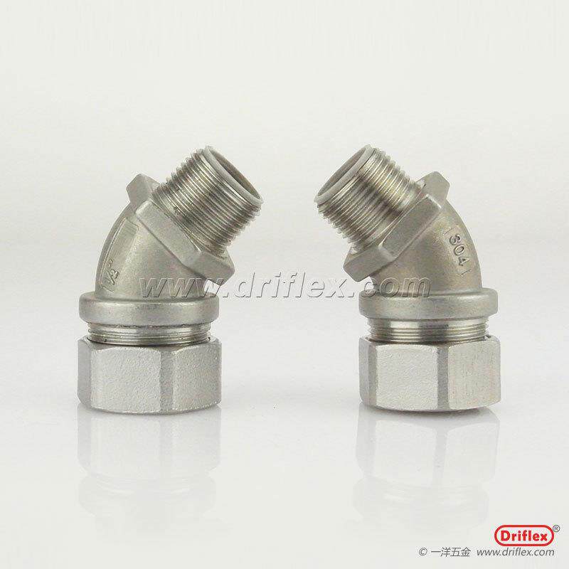 304不锈钢45度接头金属软管连接器3/8