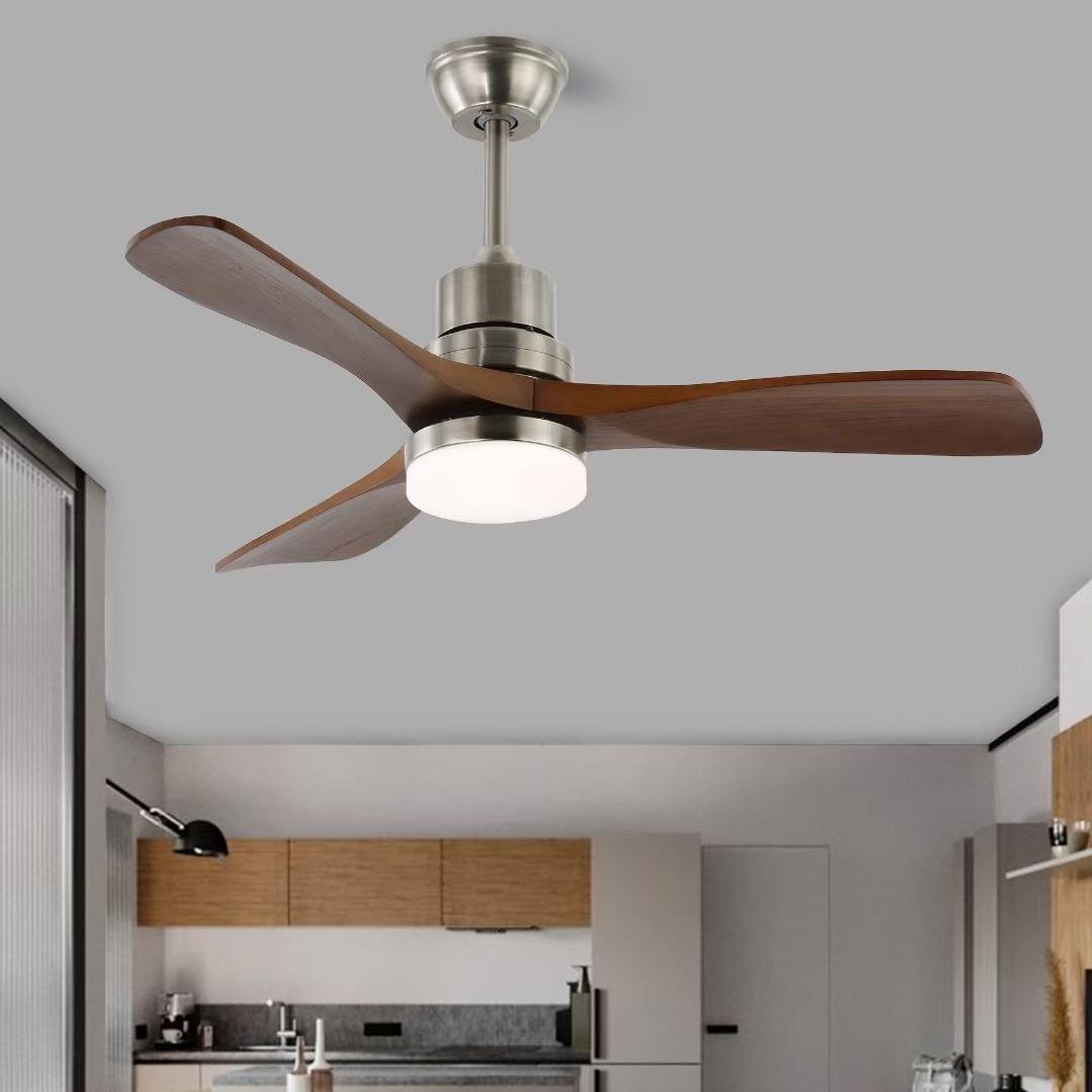 南洋风中古风扇灯实木复古胡桃木色客厅原木风卧室餐厅静音吊扇灯