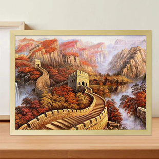 万里长城木质拼图300/500/1000片中国风风景山水装饰画玩具带相框
