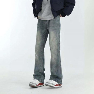 2026新款春秋三色氛围感直筒微喇百搭弹力复古水洗休闲牛仔裤子男