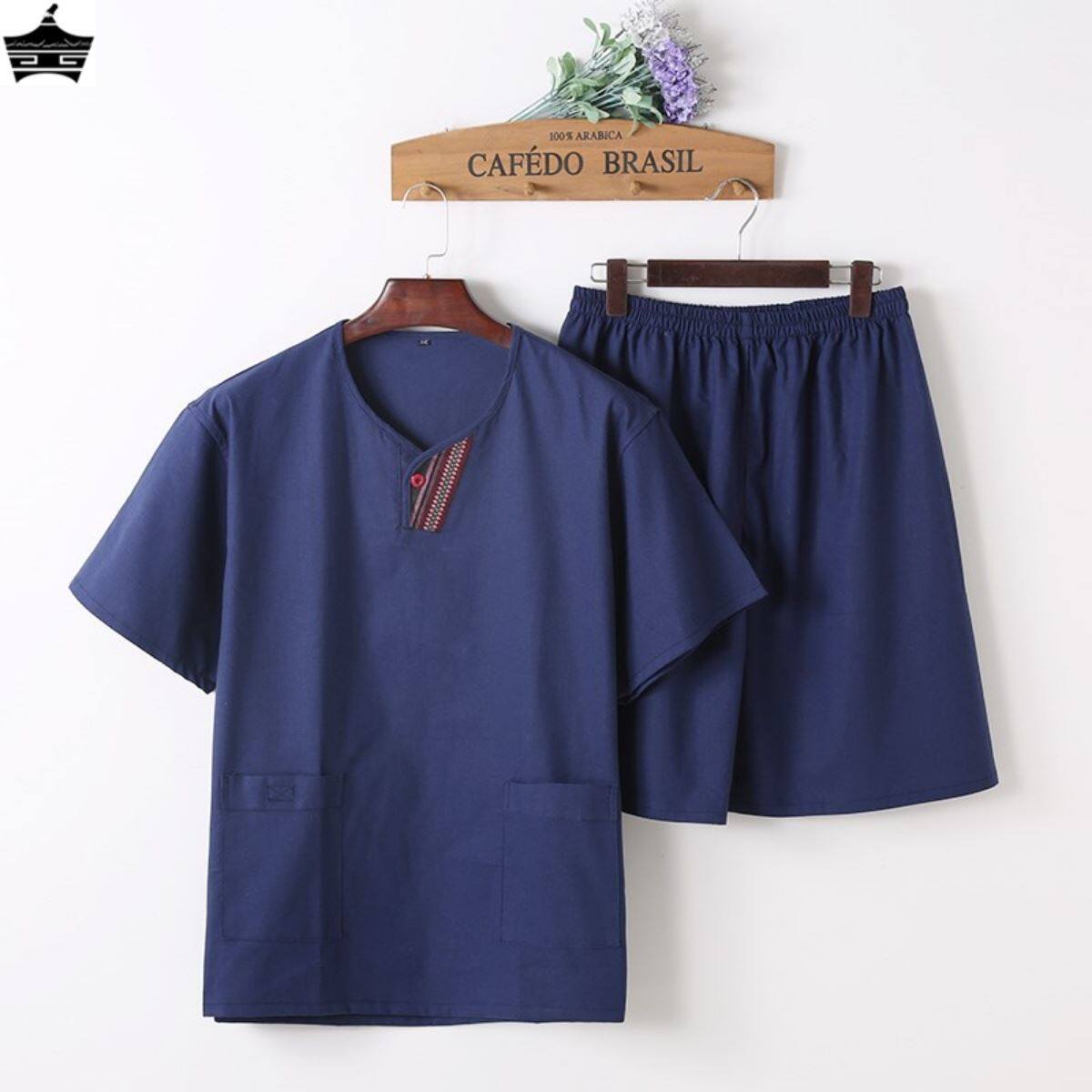纳米棉麻汗蒸服桑拿服男士女款全棉洗浴服高档加肥大码按摩服套装图片