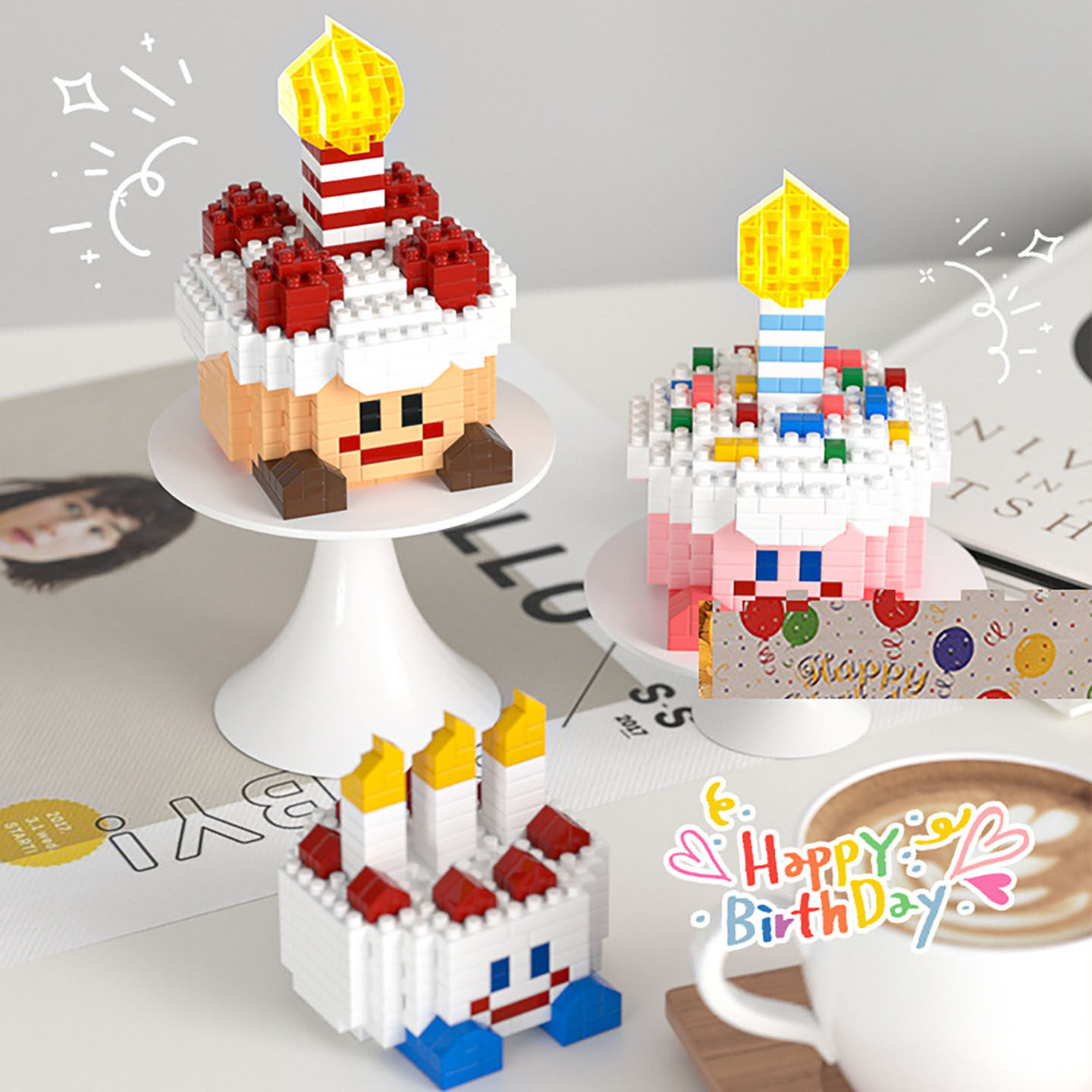生日蛋糕拼装积木手工DIY儿童益智玩具摆件送闺蜜礼物生日照道具,节庆用品/礼品,节日装扮用品,淘宝优惠券,粉丝福利购,淘宝优惠卷