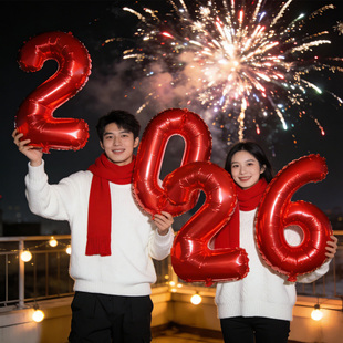 2026马年元旦新春装饰红数字气球跨年晚会活动氛围感户外拍照道具