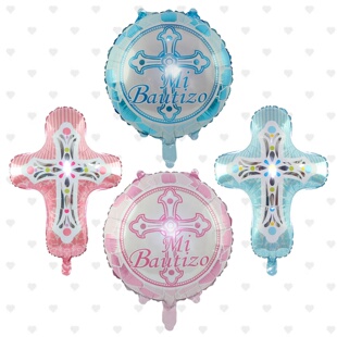 复活节卡通十字架圆形气球宝宝洗礼节日派对场景装饰布置铝箔气球