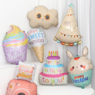 ins可爱冰淇淋蛋糕铝膜气球照相机云朵儿童生日派对场景装饰布置